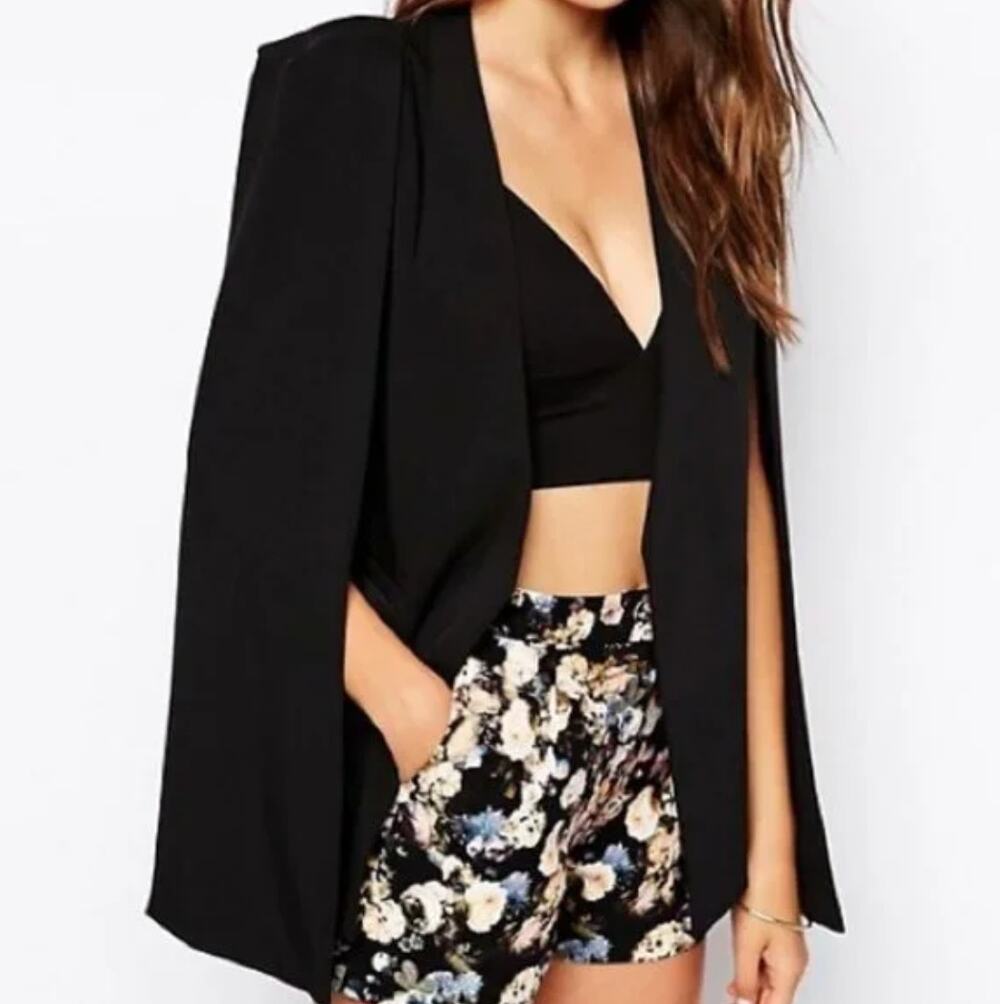 LAVISH ALICE Collarless Cape Blazer Open Front Black Sz 22 {3Y37}